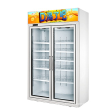 2 door 1500l deep beverage refrigerated showcase display cabinet vertical freezer